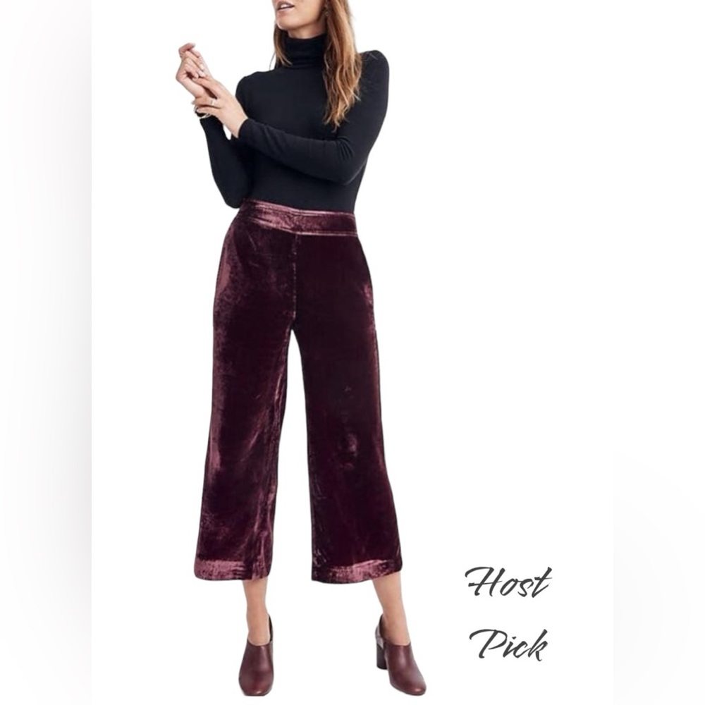 Madewell Women's Huston Velvet Wide Leg Pull On Cropped Pants Size L Burgundy